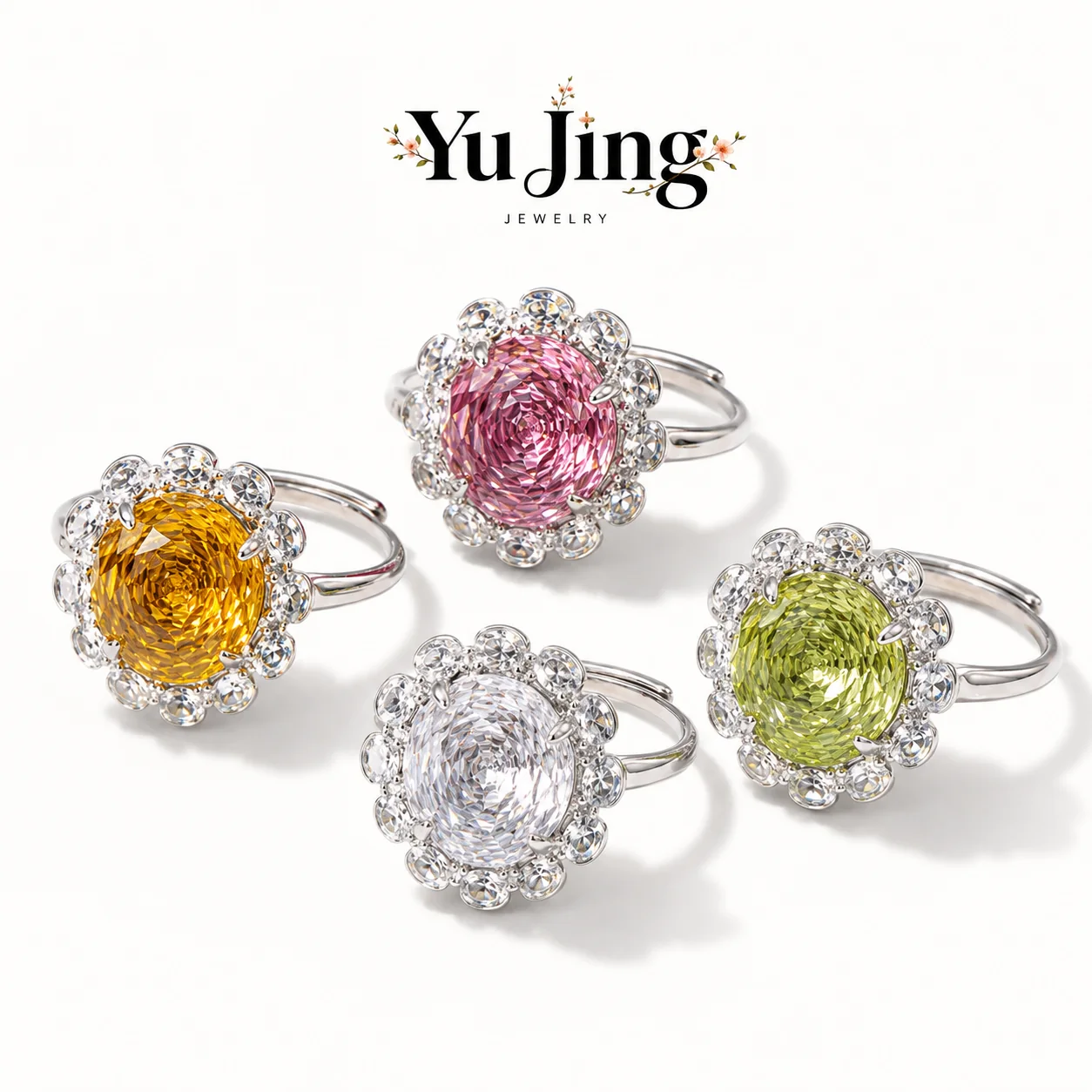 Rose-Cut Floral Crystal Ring